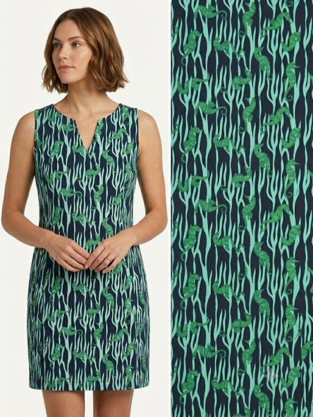 Haley & The Hound Seahorse Print Sheath Dress Navy Green Size 10 Coastal Preppy